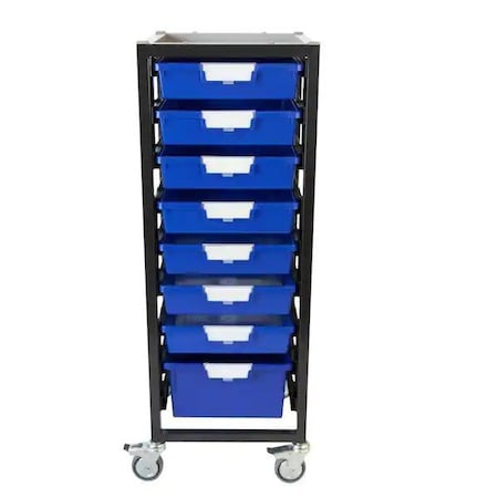 Commercial Grade Mobile Bin Storage Cart With 8 Blue High Impact Polystyrene Bins/Trays